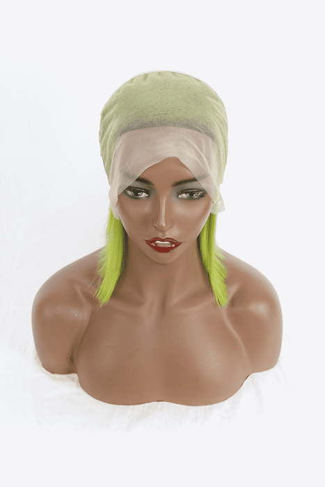 Vibrant Lime 12" Lace Front Human Hair Bobo Wig with 150% Density