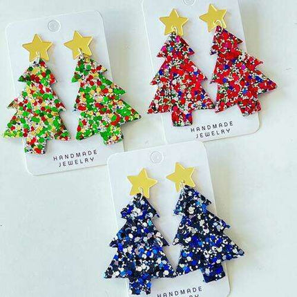 Festive Sparkling Christmas Tree Dangle Earrings for a Joyful Celebration