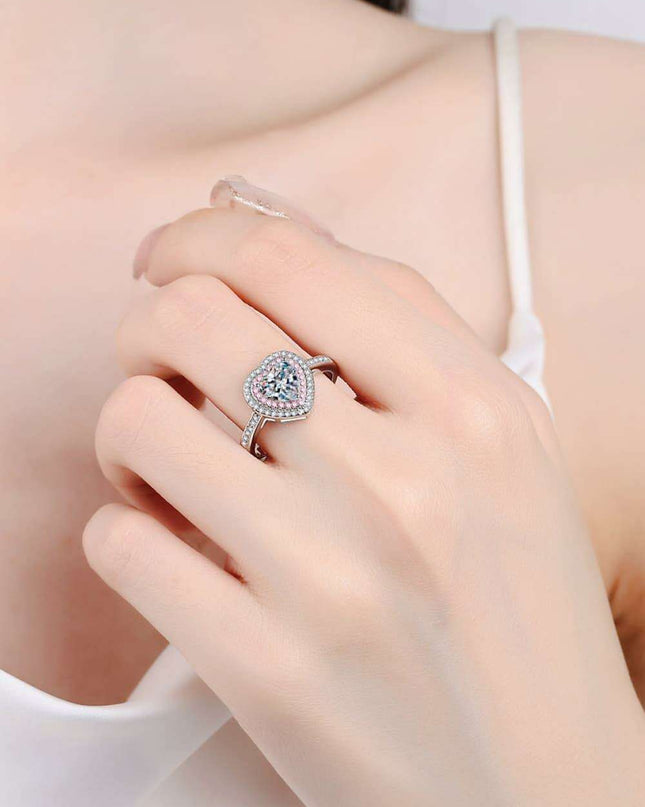 Charming Heart-Shaped Lab-Diamond Ring with Dazzling Zircon Highlights