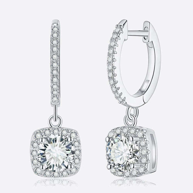Luxurious Platinum-Plated Sterling Silver Moissanite Geometric Dangle Earrings