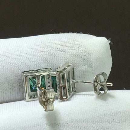 Radiant Geometric Charm: Lab-Created Diamond Stud Earrings Adorned with Dazzling Elements