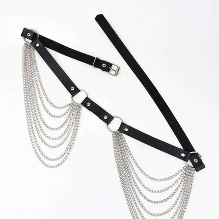 Sleek Chain-Embellished Faux Leather Waist Belt