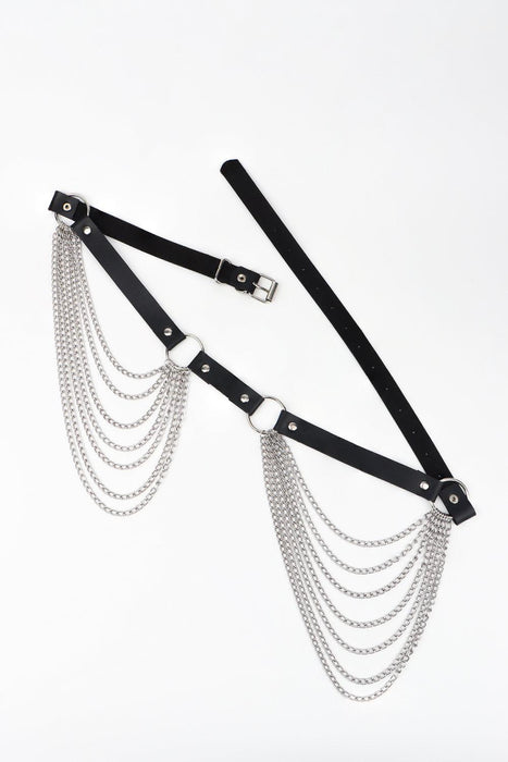 Chic Chain-Accented Faux Leather Waist Belt