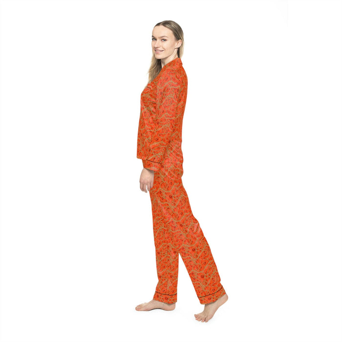 Vero Gold Chain Orange Women's Satin Pajamas
