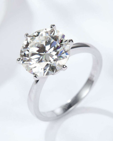 Luxurious 5 Carat Moissanite Solitaire Ring in Platinum-Plated Sterling Silver - A Classic Statement of Elegance
