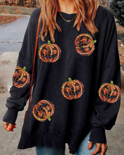 Sparkling Fall Pumpkin Sequin Oversized Sweater