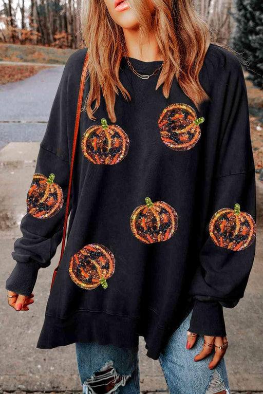 Sparkling Pumpkin Patch Slouchy Sequin Sweatshirt