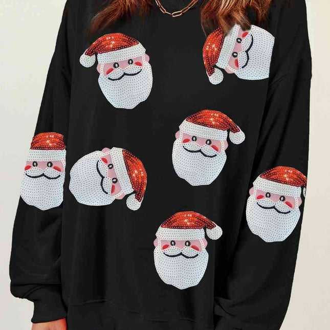 Festive Glitter Santa Crew Neck Sweater – Sparkling Holiday Chic