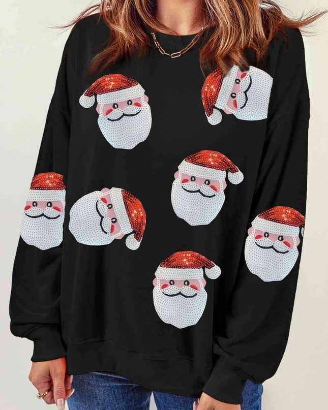 Festive Glitter Santa Crew Neck Sweater – Sparkling Holiday Chic