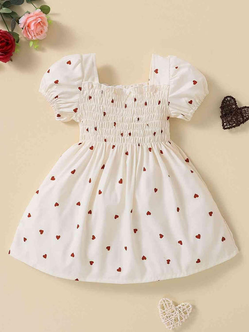 Adorable Heart Print Square Neck Baby Girl Dress for Spring & Summer