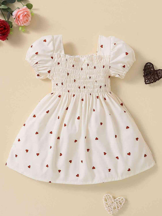 Baby Girl Heart Print Square Neck Dress for Spring & Summer
