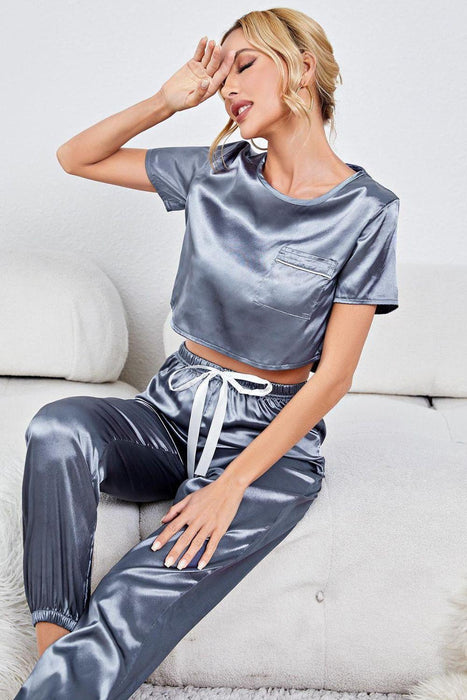 Chic Lounge Co-ord Set - Short-Sleeve Crop Top and Joggers