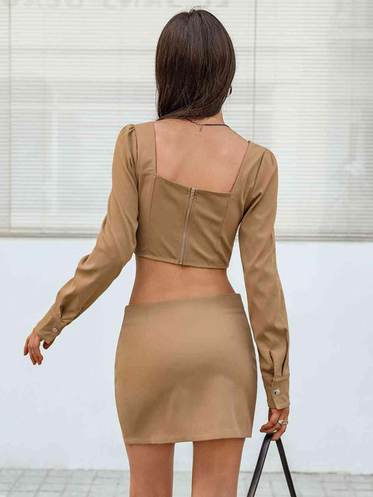 Stylish Lace-Up Crop Top and Matching Skirt Set