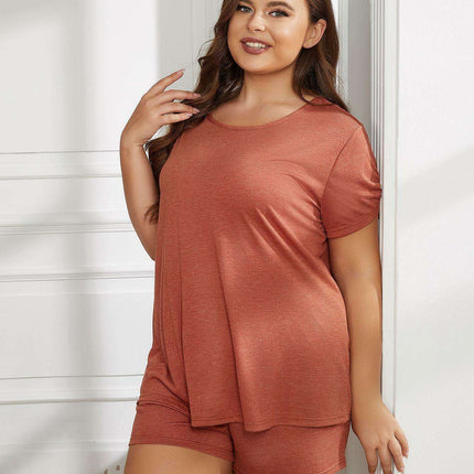 Chic Curvy Comfort Lounge Set with Relaxed Short Sleeve Top and Trendy Shorts