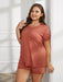 Curvy Women's Lounge Wear Set - Short Sleeve Top and Solid Pattern Shorts