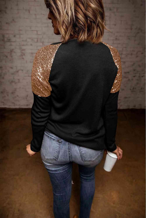 Sparkling Sequin Printed Sheer Top