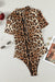 Leopard Print Sheer Half Zip Short Sleeve Bodysuit