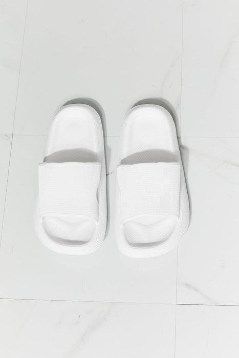Chic White Rubber Slides: Effortless Style and Comfort by MMShoes Arms Around Me
