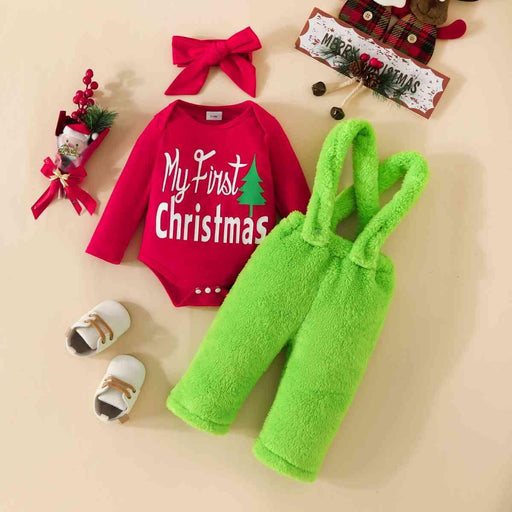 Festive First Christmas Baby Outfit Bundle with Graphic Bodysuit and Overalls