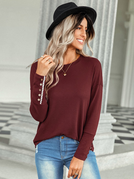 Casual Chic Women's Solid T-shirt with Drop Shoulder Sleeves