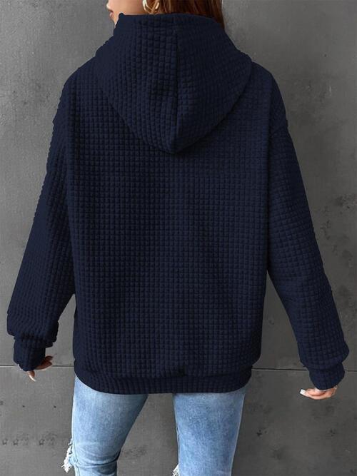 Snug Waffle-Knit Hoodie with Front Pocket