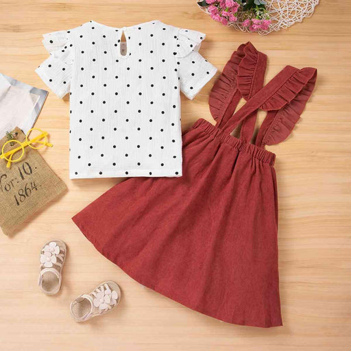 Cute Polka Dot Two-Piece Set with Short Sleeve Top and Overall Skirt