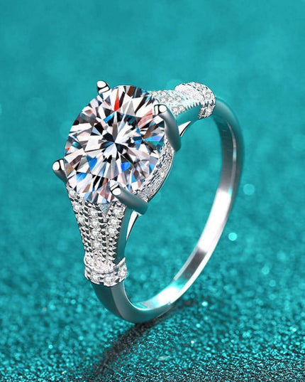 Radiant 3 Carat Lab-Diamond Silver Ring with Elegant Zircon Accents - Exquisite Rhodium-Plated Design