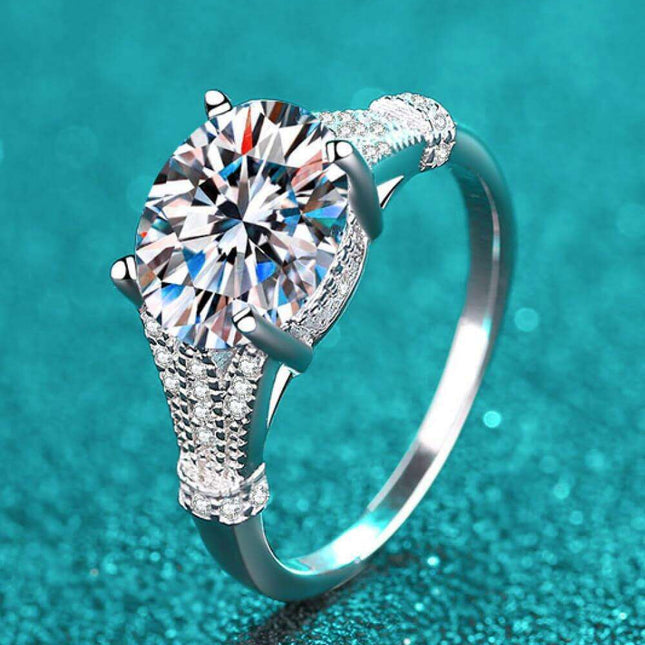 Radiant 3 Carat Lab-Diamond Silver Ring with Elegant Zircon Accents - Exquisite Rhodium-Plated Design