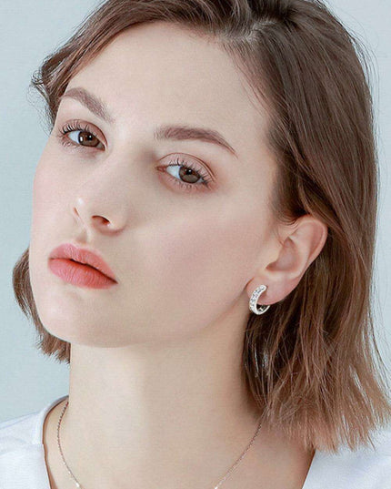 Personalized Sterling Silver Huggie Earrings with Sparkling Lab-Diamond Accents