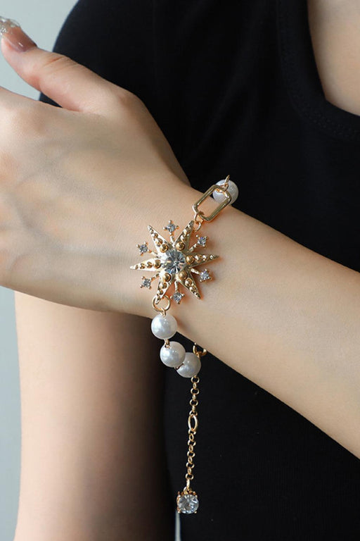 Shimmering Starlight Alloy Bangle with Faux Pearls