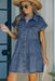 Denim Button-Up Mini Dress with Frayed Hem