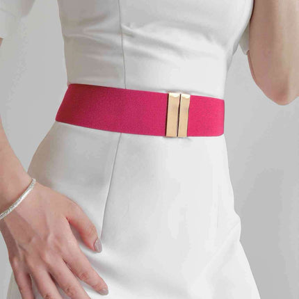 Chic Elastic Belt with Sleek Alloy Buckle - A Stylish Addition for Any Ensemble