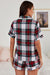 Comfy Tartan Lounge Ensemble with Buttoned Collar and Drawstring Shorts