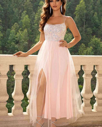 Elegant Backless Mesh Gown with Sheer Smocked Details