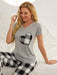 Cozy Plaid Heart Lounge Set with V-Neck Tee and Pants - Stylish Comfort Wear
