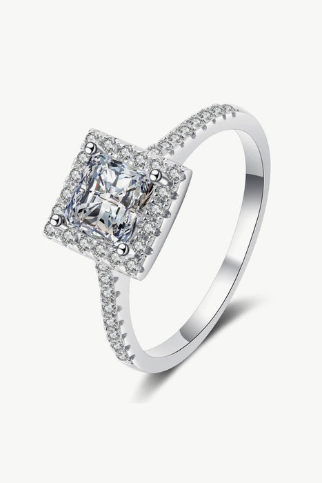 Enchanting Square Moissanite Ring with Sparkling Zircon Accents - Sterling Silver Beauty