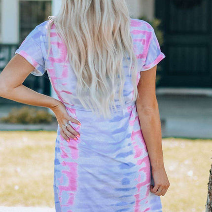 Colorful Bohemian Rainbow Tie-Dye Tunic Dress with Trendy Belt Details