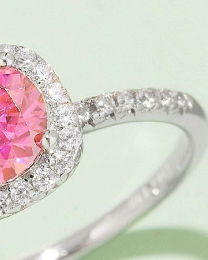 Radiant Pink Diamond Halo Ring with Lab-Created Moissanite in Sterling Silver