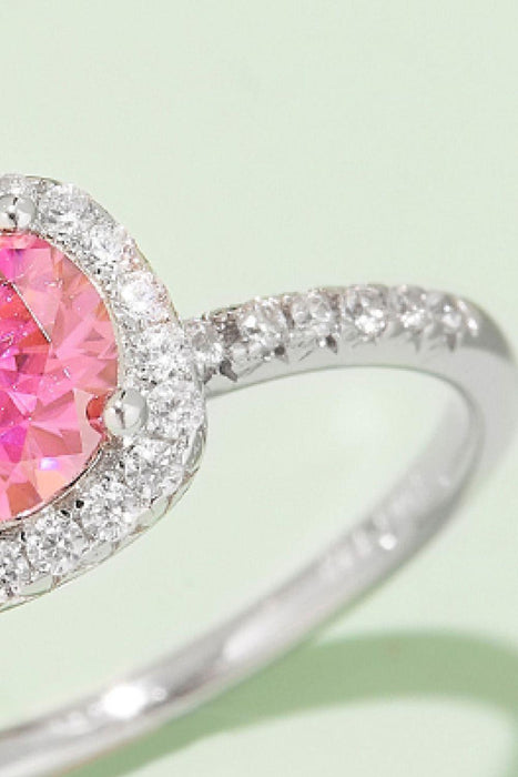 Pink Diamond Halo Ring Set in 925 Sterling Silver with Lab-Certified Moissanite