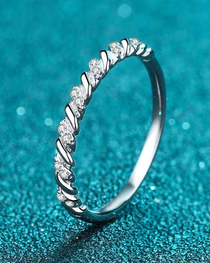 Elegant Moissanite Half-Eternity Ring in Rhodium-Plated Sterling Silver