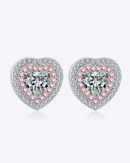 Radiant Heart Moissanite Stud Earrings: Classic Rhodium-Plated Beauty