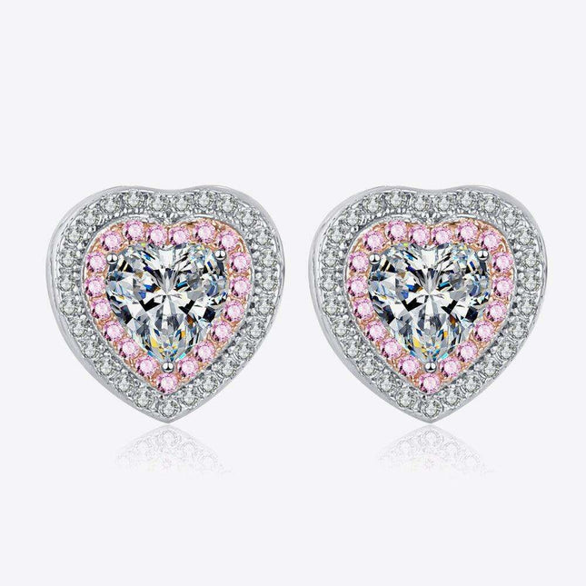Radiant Heart Moissanite Stud Earrings: Classic Rhodium-Plated Beauty