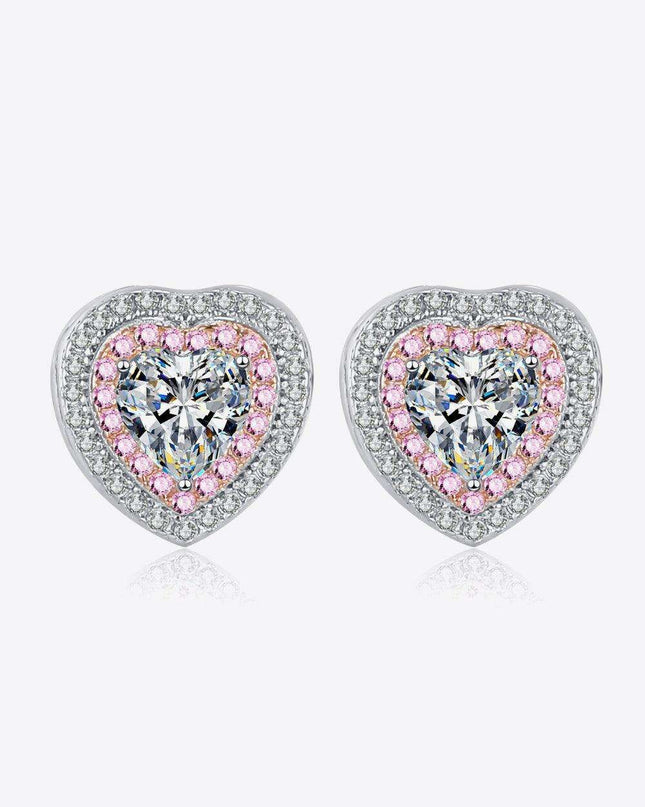 Radiant Heart Moissanite Stud Earrings: Classic Rhodium-Plated Beauty