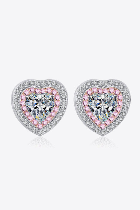 Luxurious Heart-Shaped Lab-Diamond Stud Earrings: Elegant Rhodium-Plated Sparklers