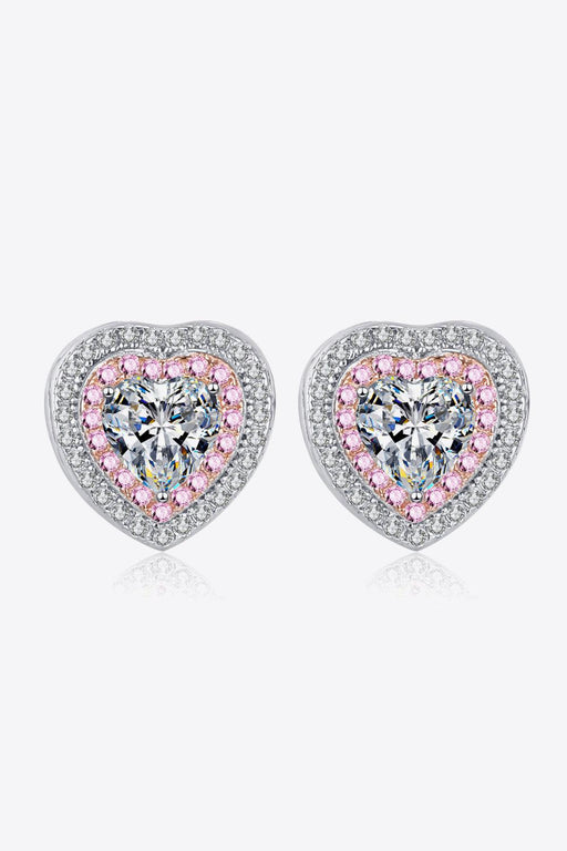 Radiant Heart-Shaped Moissanite Stud Earrings: Exquisite Rhodium-Plated Glamour