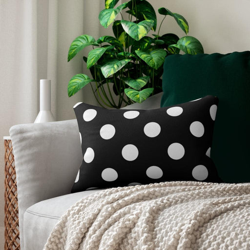 Elegant Black Polka Dot Lumbar Pillow with Wrinkle-Free Polyester Cover