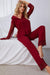 Lace Accent Lapel Collar Pajama Set with Splice Detail