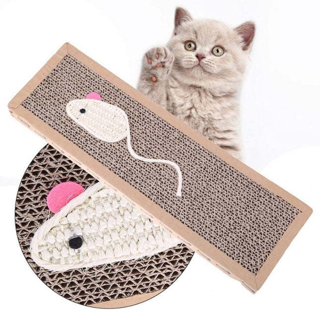 Interactive Cat Scratch Pad with Mouse/Fish Design and Cozy Bed Feature