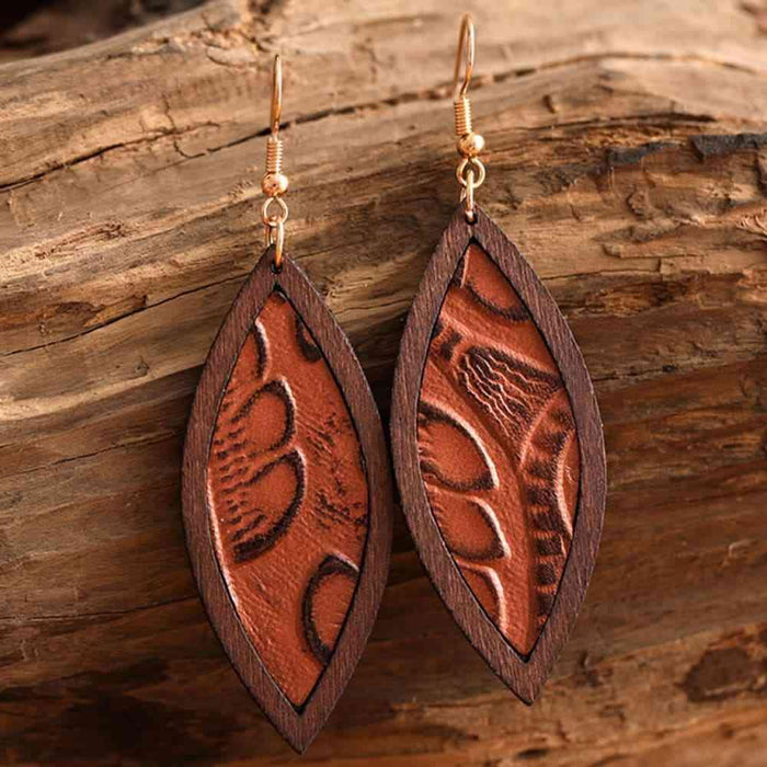 Wooden Geometric Earrings with Leather Accents and Western Flair