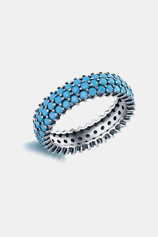 Turquoise Adorned Sterling Silver Triple Row Ring